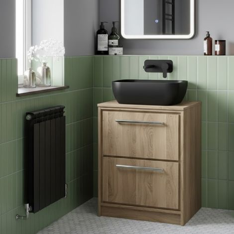 Hudson Reed Lille Floor Standing 2-Drawer Vanity Unit with Worktop 600mm Wide - Bleached Oak