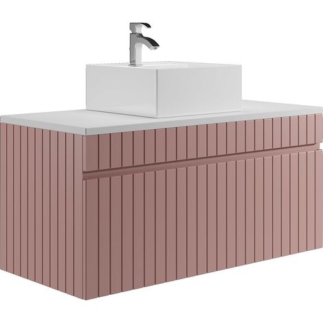 Mobile per bagno sospeso scanalato con lavabo da appoggio 100 cm Rosa - SATARA