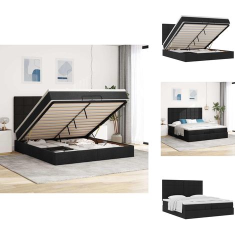 Ottoman-Bett mit Matratzen Schwarz 200x200 cm Stoff - Ottoman-Bett - Ottoman-Betten - Bettrahmen - Bettgestell (1/5)