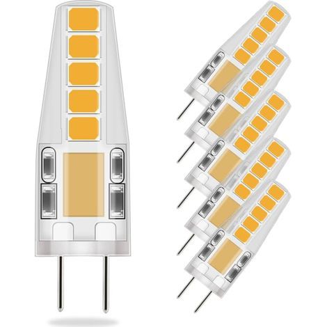 5 bombillas LED G4, blanco cálido, 36 mm x 9 mm (tamaño similar al tradicional), 3 W (equivalente a una bombilla halógena de 23 W), 3000 K, 12 V CA/CC (1/5)