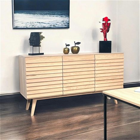 Buffet moderne en bois de chêne blanc (3 portes) COLOGNE (1/4)