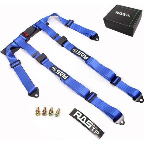 Car seat belt modification accessories, four-point go-kart racing seat belt with large black buckle - high strength polyester, four-point - blue (1/4)