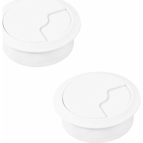 Gestione cavi da incasso per scrivania e piano di lavoro per collegamento cavi USB, alimentazione, CPU e monitor Plastica PVC Diametro foratura: 80 mm - Occhiello: 94 mm Bianco 2 pezzi (1/5)