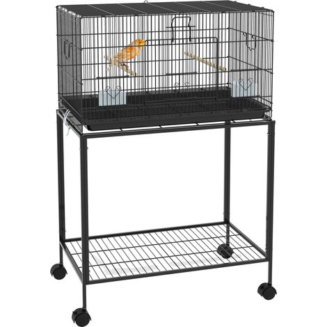 Cage à oiseaux, 77 x 46 x 119 cm, sur roulettes, plateau amovible, pour oiseaux, perchoirs et plateau pratique (1/5)