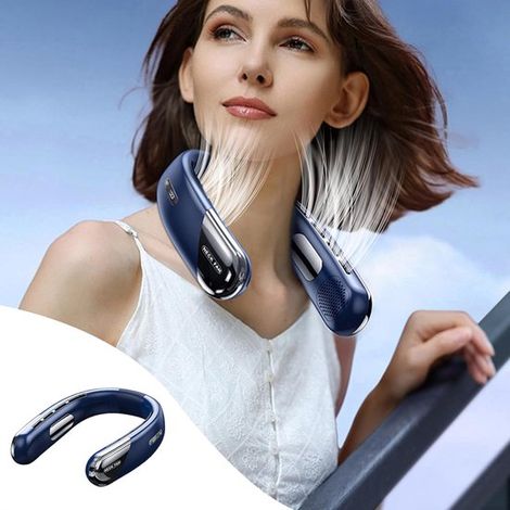 Ventilatore da collo senza pale - Portatile - Batteria ricaricabile da 2400 mAh - Mini ventilatore sportivo estivo a 5 velocità - Per uso domestico (uomini, donne e adolescenti) - Idea regalo (1/5)