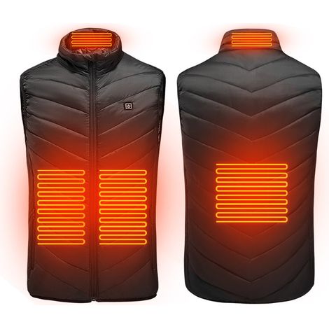 Beheizbare Jacke für Damen und Herren mit 4 Heizzonen und 3 Heizstufen. Elektrisch beheizbare Jacke mit USB-Ladeanschluss, maschinenwaschbar. Schwarz, Größe XXL.