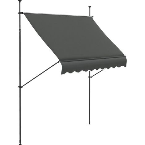 Store banne autoportant manuel rétractable 2,5 x 1,2 x 2,1-3 m inclinaison réglable métal alu polyester gris foncé