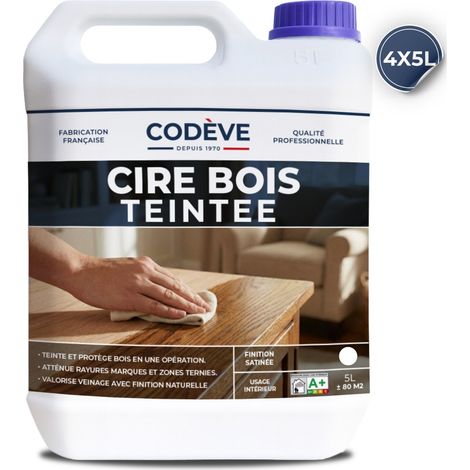 Cire Bois Teintee - 4x5 L - Codeve Bois - Chêne clair - Pour L'entretien De Tous Vos Types De Bois Massif, Stratifié, Lamellé Ou Collé.
