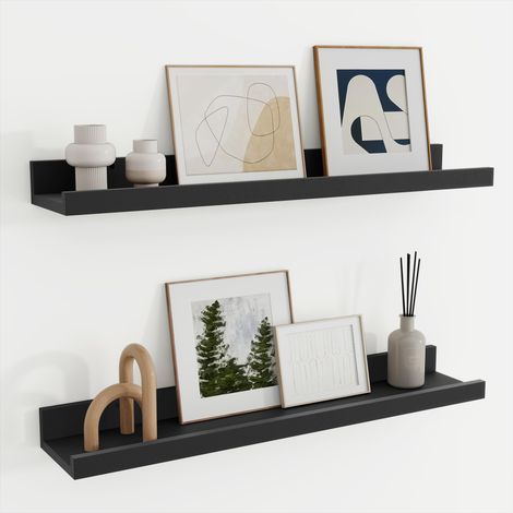 Lot de 2 étagères flottantes de 60 cm, étagère murale en bois noir pour chambre d'enfant, salon, chambre à coucher, études, décoration, livres, cadres photo (1/5)