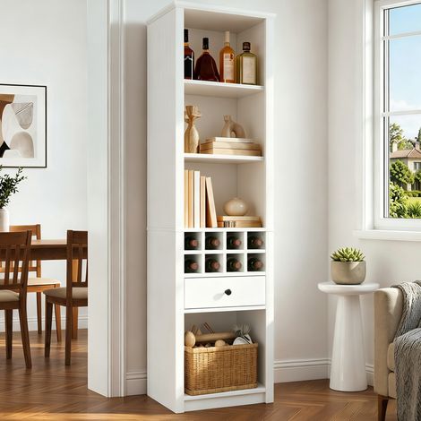 Vetrina libreria 55x40x200 cm, con LED USB, 1 cassetto e 12 vani, MDF bianco (1/5)