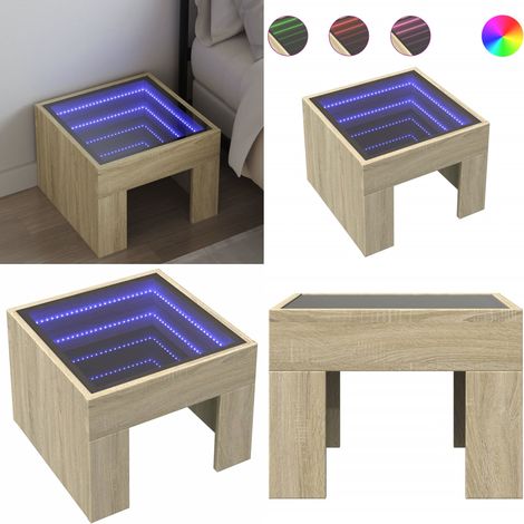 vidaXL Table de chevet avec LED infini chêne sonoma 40x40x30 cm (1/5)