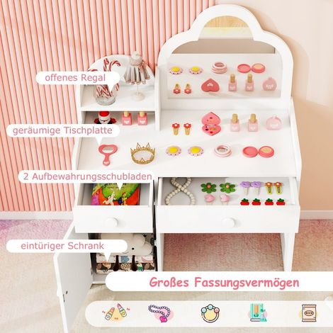 Tocador infantil 2 en 1 con forma de nube y taburete mesa de cosmetica blanca