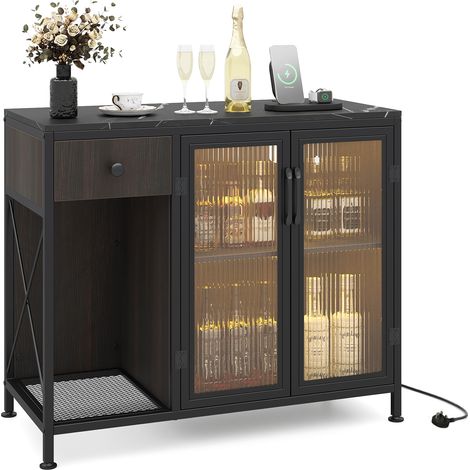 COSTWAY Buffet Sideboard with Power Outlets and LED Light