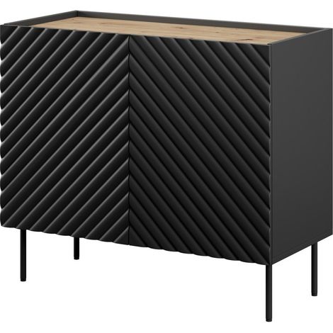 Bahut noir et bois 2 portes avec façades 3D Emile (1/4)