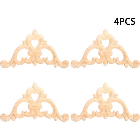 Lot de 4 appliques d'angle en bois sculpté, non peintes, pour la décoration de meubles et d'armoires. (1/5)