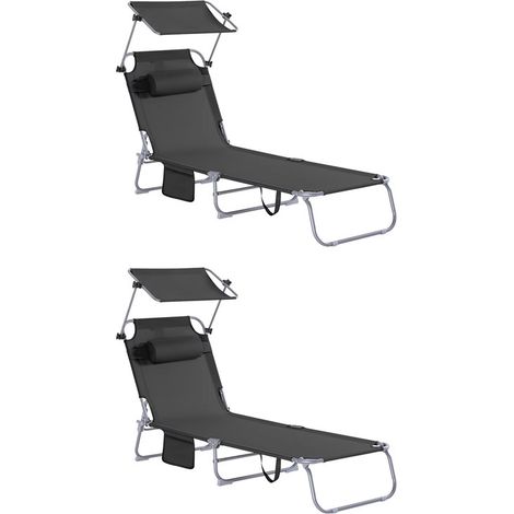 Chaises longues de jardin 2 pièces – transat inclinable 195×90×63 cm – tissu résistant UV – pliable,Noir
