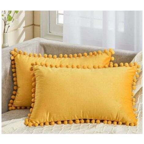Housse Coussin 30x50 cm Jaune Moutarde Decoration Salon Maison Scandinave Lot de 2 Protege Oreiller Velours Doux Double Face Rectangulaire à Couleur Uni pour Coussin Fauteuil Bureau (1/5)