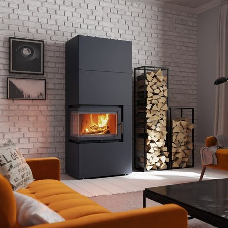 Kaminofen Kratki Simple Box Stahl schwarz links 8 kW Holzofen Bausatz Kamin (1/5)