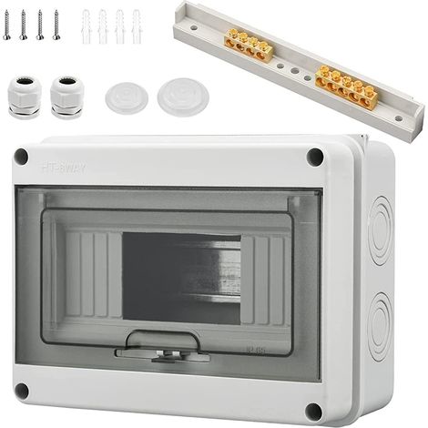 CCYKXA Wasserdichter Schaltkasten, IP65 8 Module Wasserdichter Schaltkasten Für Den Außenbereich, Mit 4 Klemmen, 2 Anschlüssen, Für Den Außenbereich, Industriegelände, Ladestationen (8 Module) (1/5)