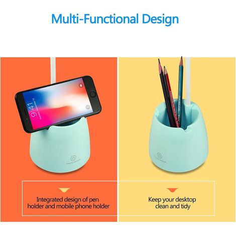 Lampe de Bureau, lampe table LED 3 modes d'éclairage et capteur tactile, lampe bureau rotation à 360 ° à intensité variable pour la lecture, l'étude, le travail (Vert) (1/4)