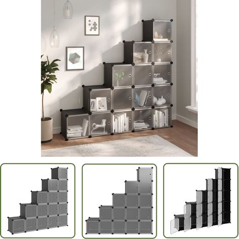 The Living Store Cubes de rangement 15 pcs avec portes Noir PP - Cube De Rangement - Étagère De Rangement - Meuble Rangement - Rangement Intérieur - Rangements Polyvalents (1/5)
