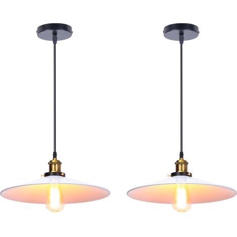 2PCS Suspension Luminaire Rétro Lustre En Fer En Métal Plafonnier D'Intérieur Vintage Pour Salle À Manger, Chambre À Coucher, Blanc 36CM (1/5)