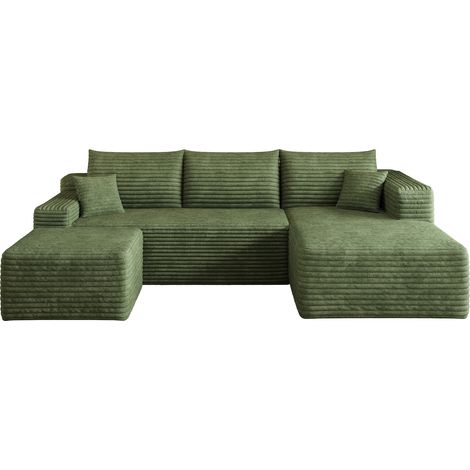 Sofá De Esquina Modular 3 Plazas, Sin Montaje, Asiento Profundo, Tejido de Pana Verde 241 cm (1/5)