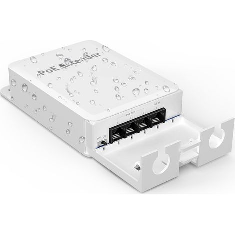 4 Port Outdoor PoE Extender 1 in 3 Out, Mini Répéteur PoE IEEE 802.3af/at IP66 Waterproof, Vlan, Extension 250m (Total 350m), Amplificateur POE Passthrough pour Montage Mural, Plug and Play (1/5)