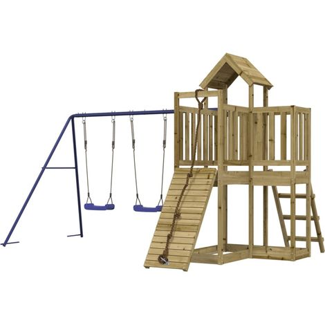 "Columpios para juegos de exterior, tobogán, columpios robustos, juegos de jardín, 357 x 248 x 214 cm, madera de pino impregnada 020004657" (1/5)