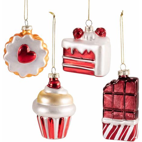 Addobbi albero di Natale a dolcetto, fetta di torta, cupcake, biscotto e cioccolato in vetro colorato da appendere, set da 8 pezzi, Ø 6,5 cm x 10 H
