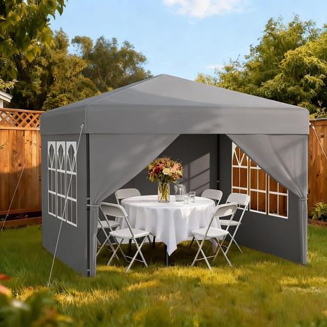 Tonnelle pliante 2.5x2.5m imperméable avec parois latérales, réglable en hauteur, gris argenté (1/5)