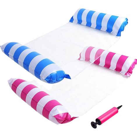 lot de 2 flotteurs de piscine gonflables - Hamac d'eau et chaise longue, matelas gonflable et jouets de fête pour adultes avec pompe manuelle (bleu et rose) (1/5)