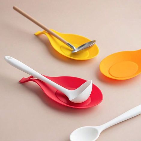 Support à cuillère en silicone résistant à la chaleur, antidérapant, tapis pour cuillère et fourchette de cuisine, ustensiles de cuisine de plusieurs couleurs (1/4)