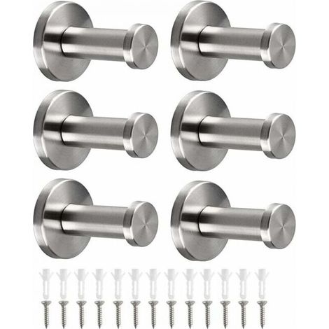6Pcs Stainless Steel Wall Mounted Coat Hooks Robe Hook Towel Hooks Bathroom Hooks for Robe, Towel, Bedroom, Kitchen (1/5)