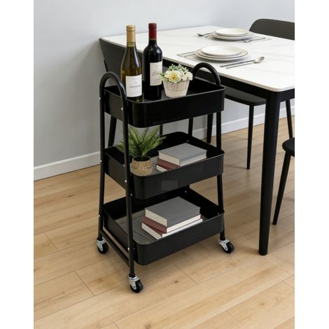 3-Tier Carbon Steel Utility Cart with Smooth Rolling Wheels – Perfect for Home, Office & Workshop Organization (1/5)