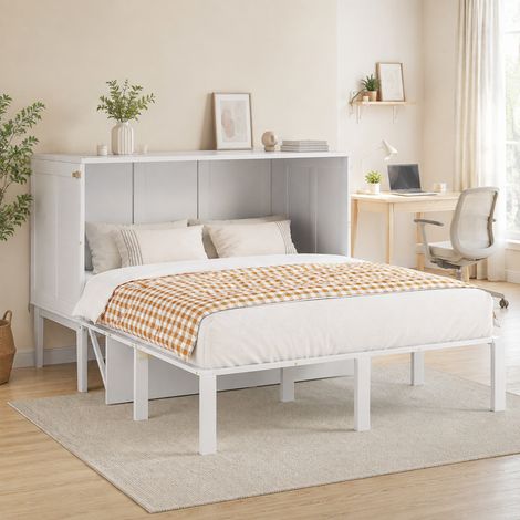 Letto matrimoniale 140x200 cm a scomparsa verticale, bianco, in legno, senza materasso FloraGrace (1/5)