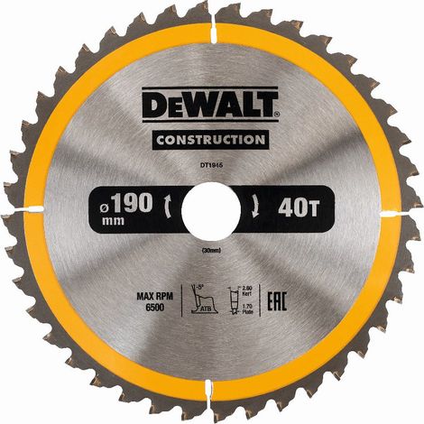 Dewalt  DT1945-QZ Lama Sega Circolare 190x30 mm 40T Legno Chiodato