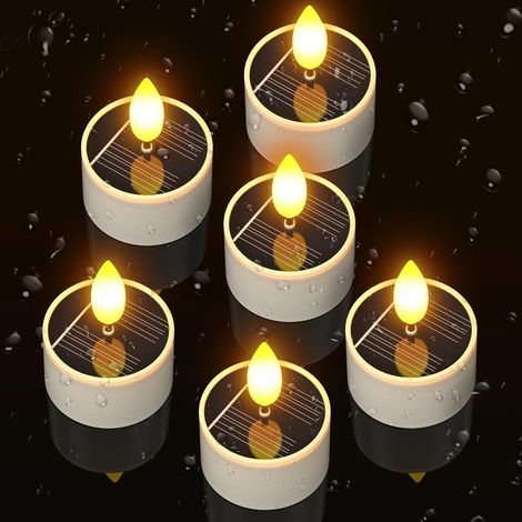 6 Bougies LED Solaires Extérieures Étanches, Effet Flamme Vacillante, Sans Flamme, Rechargeables pour Lanterne, Jardin et Terrasse (1/5)