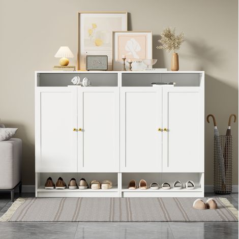 MEUBLIV Mobile portascarpe bianco 146x34x109 cm – 2 ante, ripiani regolabili (1/5)