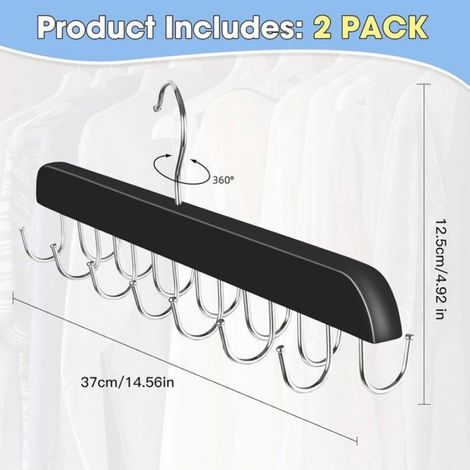Porte-chapeaux suspendu pour placard, 2 pièces avec 14 crochets, rangement gain de place pour casques, cravates et ceintures, noir (1/4)