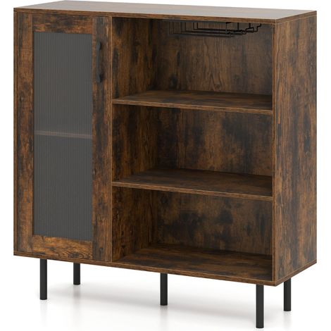 Mueble bar con estante regulable 95 x 35 x 98 cm amplias soluciones de almacenamiento diseño industrial en madera rústica marrón 200010205
