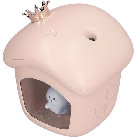 350-ml-Mini-Luftbefeuchter für Zuhause, Kronen-Design, Haustierbedarf, Nachtlicht, Sichtbarer Wassertank, USB-aufladbar (mit integriertem Akku), Rosa (1/5)