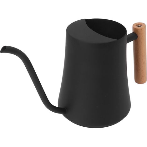 Arrosoir en acier inoxydable, style rétro, petit pot avec poignée en bois, pour intérieur et extérieur, 1000 ml, noir (1/5)