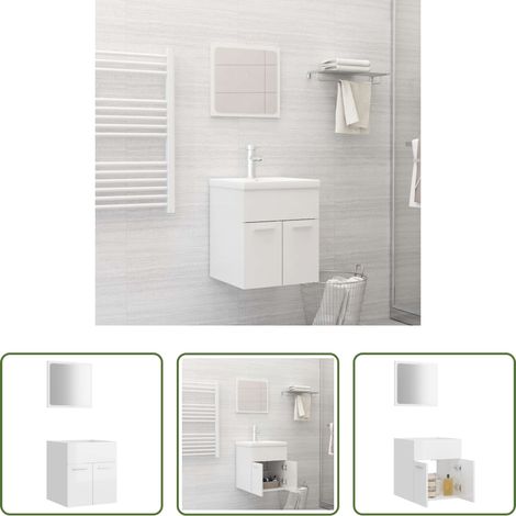 vidaXL Armoire salle de bain - Ensemble de meubles de bain 2 pcs Blanc brillant Aggloméré (1/5)