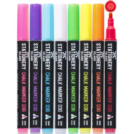 Stylo Craie Pour Tableau Noir Effacable, Marqueur Craie Effacable, Feutre Craie pour le Verre Fenêtre, 3MM Lot de 8 (1/5)