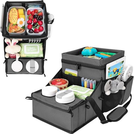 Organisateur de siège auto avec poche isotherme, porte-gobelet et rangement jouets (1/5)