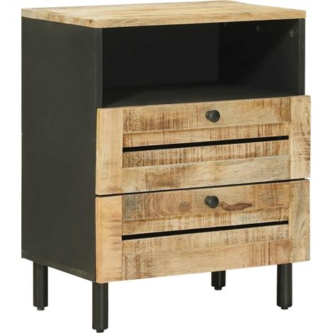 Comodino Marrone e Nero 50 x 33 x 60 cm Legno di mango massello vidaXL (1/5)