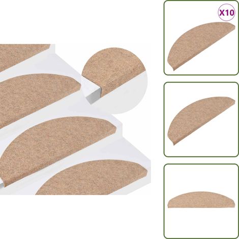 Stufenmatten Selbstklebend 10 Stk. Beige 65x22,5x3,5 cm - Teppiche Für Treppen - Treppenläufer - Treppenmatten - Beige - Nadelfilz (1/5)