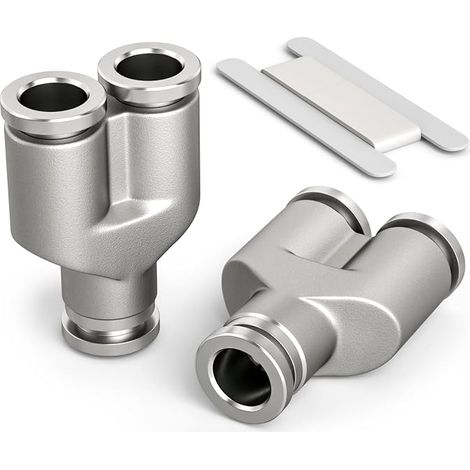 2 Pcs 8mm Diviseur en Y 3 Voies Raccord Rapide Pneumatique, 3 Voies en Acier Inoxydable pour Adaptateur d'Air PY (1/5)