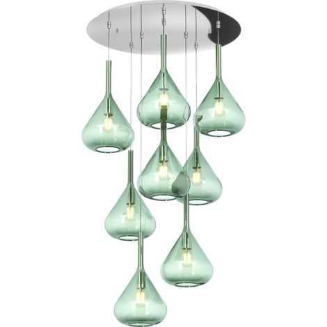 Sospensione Contemp Tonda Kona Metallo Cromo Vetro Verde 8 Luci E27 (1/3)